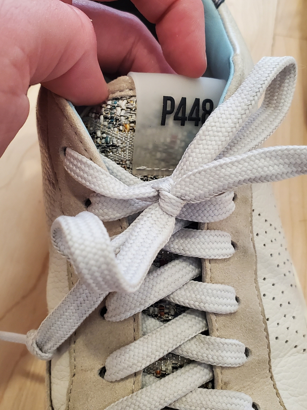 P448 White and Light Blue Low-Top Lace-Up Sneakers - Picture 2 of 5